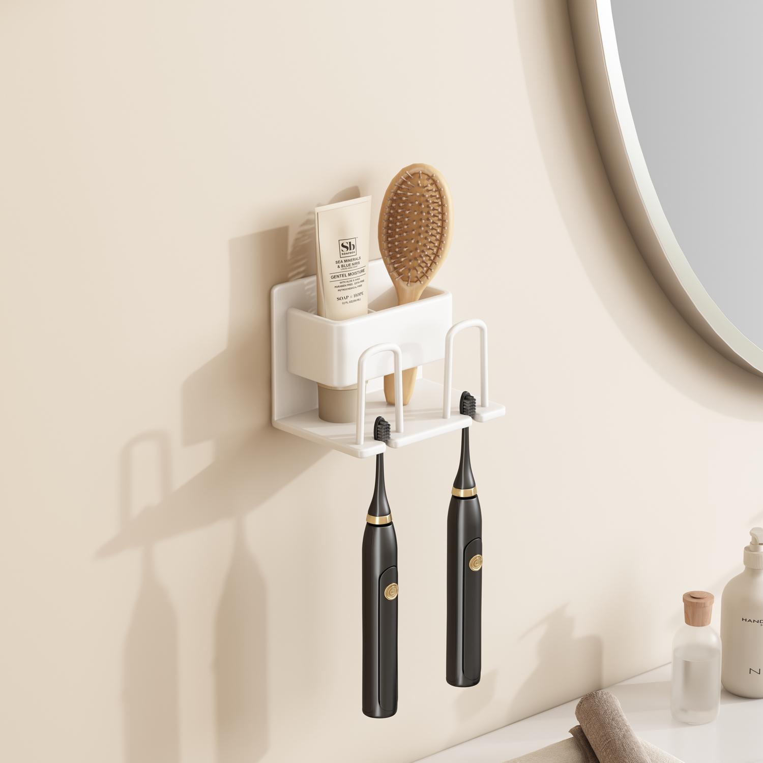 

Металлическая подставка для зубных щеток, многофункциональный держатель зубных щеток, держатель зубной пасты без проколов, настенный ящик для хранения в ванной комнате, белый цвет