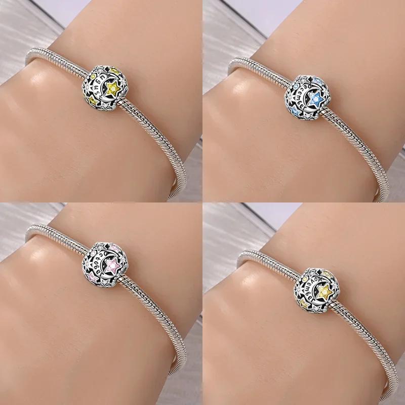 Authentic Purple Star Shape Zircon Moon Green Round Twelvemonth Copper Charm Bead Charms Bead Charms Compatible With Bracelets Women Jewellery Diy Gif