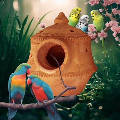 Vše přírodní bahnité ptačí hnízdo, hnízdo pro chov ptáků s regulací teploty, venkovní závěsná ptačí budka pro andulky, papoušíky hrdličky, vrabce, papoušky vlnkované