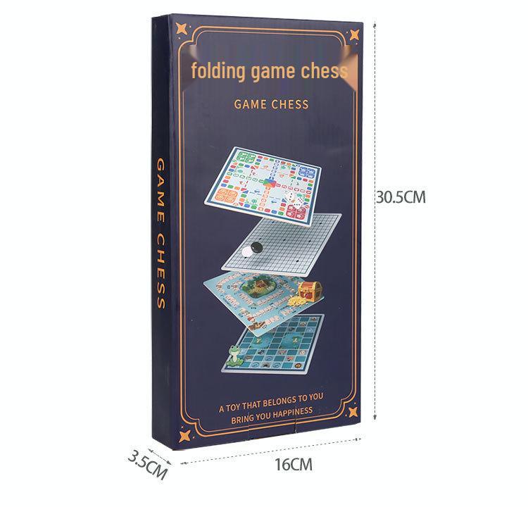 Five-in-a-Row Folding Educational Board Game for Kids: Tabletop Chess, Checkers, Flying Chess, and Go.