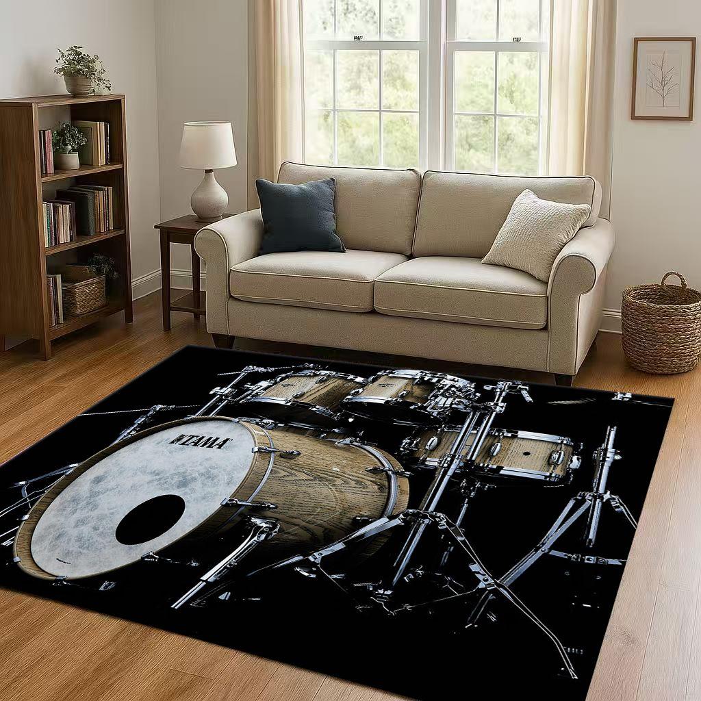 Classic Drum Kit Drum Set Rock Music Instruments Living Room Non-Slip Area Rug Carpet for Bedroom Playroom Sofa,Home Doormat