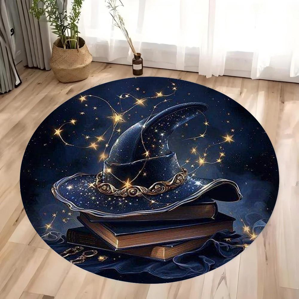 Zauberhut und Altes Antikes Buch Runder Teppich Schlafzimmer Wohnzimmer Rutschfeste Bodenmatte Heimdekoration Yoga-Studio