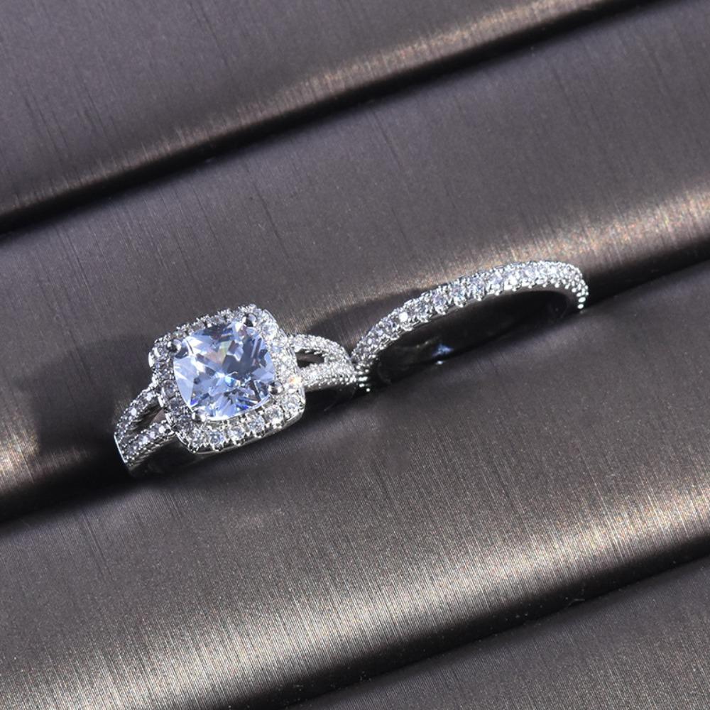 Luxury Micro Paved Zirconia Rings for Women Elegant Engagement Wedding Band Set