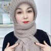Winter Womens Warm Double Layer Padded Thickened Hat Scarf One Knitted Hat Wool Knitting Net Explosion Models Wind Snow Beanies Hats