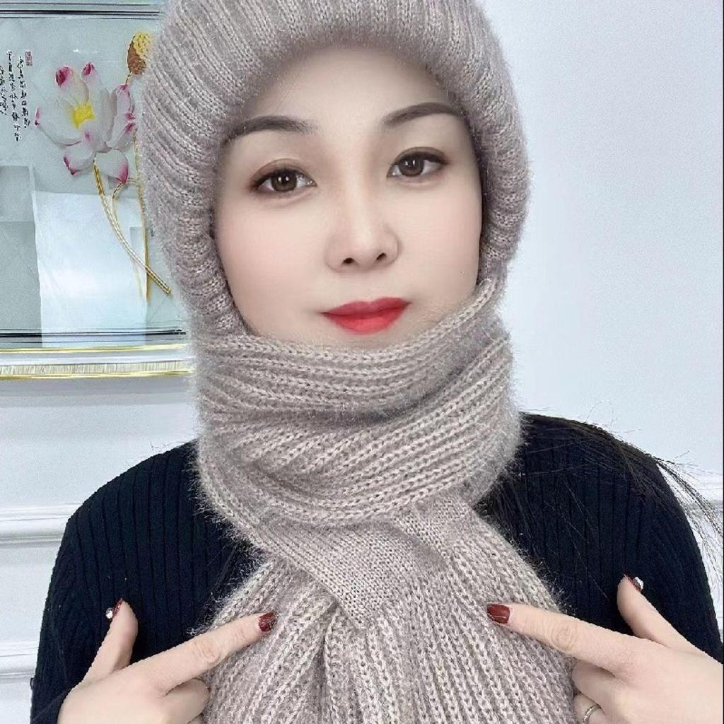 Winter Womens Warm Double Layer Padded Thickened Hat Scarf One Knitted Hat Wool Knitting Net Explosion Models Wind Snow Beanies Hats