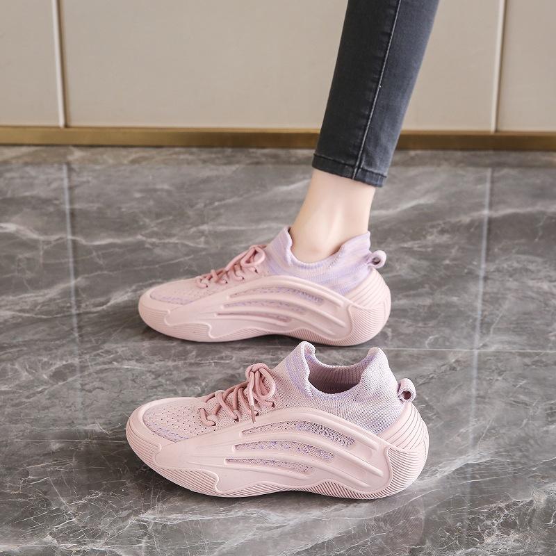 Women's Shoes Step On Shit Feeling Flying Woven Sneakers Women's 2025 Spring and Summer Mesh Shock Absorption Running Shoes Soft-soled Fitness Shoes