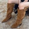 Winter Fashion Women High Boots Suede Pointed Toe Shoes Designer Mid Heels Chelsea Boots 2026 Trend New Gladiator Zapatos Femme
