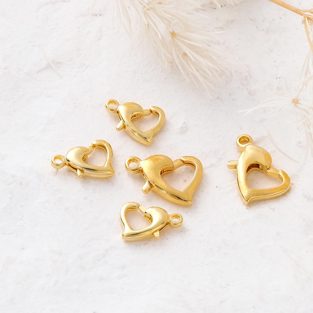10pcs/lot 14K 18K Gold Plated Heart Shape Lobster Clasps 10mm/13mm Heart Locks Clasp For Bracelet Necklace Jewelry Making