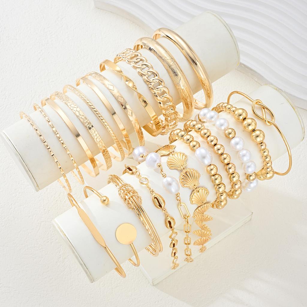 Elegant Vintage Gold Color Minimalist Bracelet Set for Women Open Knot Twisted Disc Scallop Bracelet for Women Daily Jewelry New