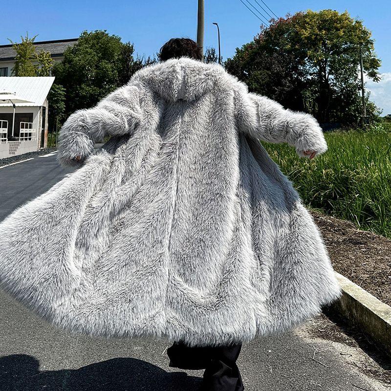 Haină Lungă de Iarnă Extra-groasă Călduroasă Jachetă Elegantă din Blană Artificială Palton Nou pentru Bărbați Design Trendy
