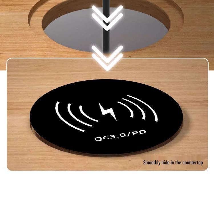 Built-in Wireless Charger Power Strip with Direct Plug-in for Hidden Desktop and Phone