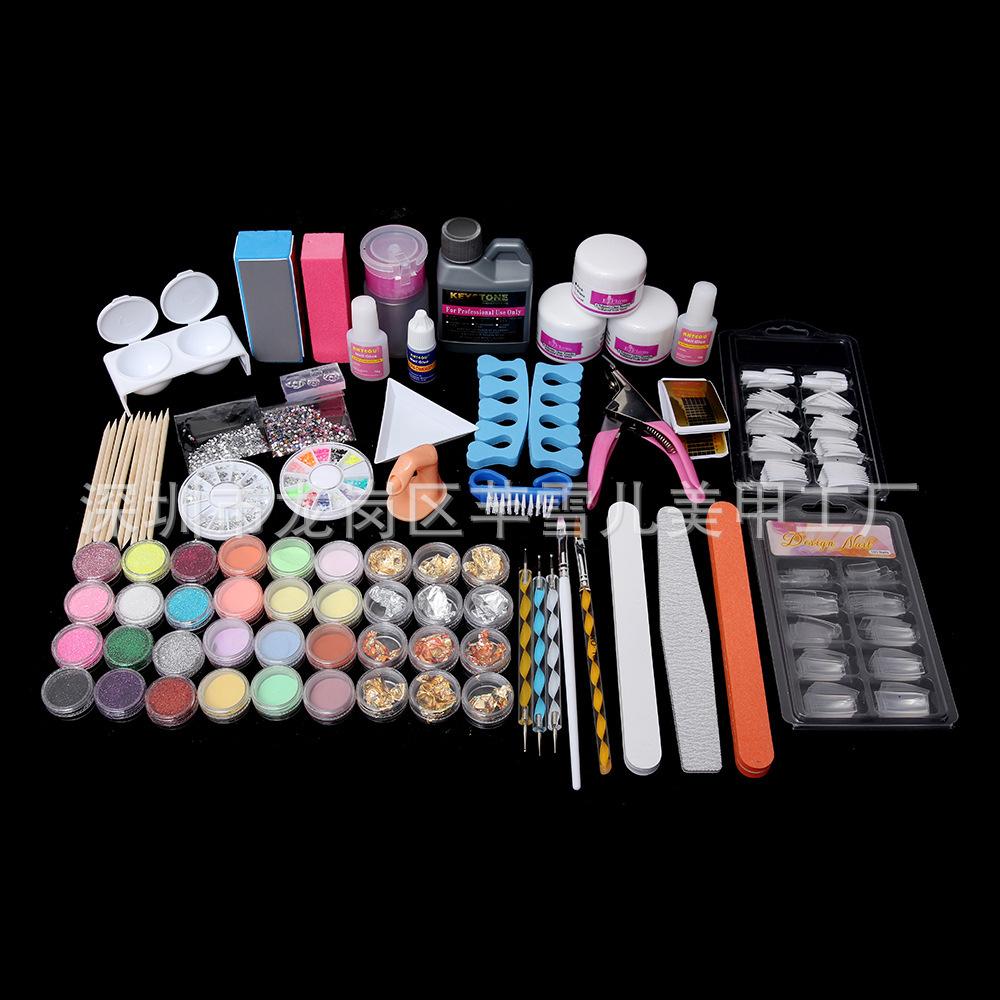58 Pcs Nail Art Kit with 42 Colors Gel Polish, LED Nail Lamp, Acrylic Powder, Flakes, Tools for Beginners, Home Use