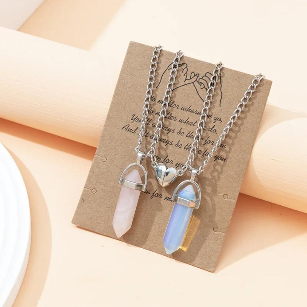 Fashion Couple Matching Necklace Colorful Geometric Hexagon Pillar Crystal Pendant Love Couple Friendship Friends Jewelry Gift