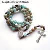 Religious Confirmation Catholic Trinity Crucifix Cross Blue Green Meditation Beads Chain Prayer Chaplet Rosary Necklace Jewelry