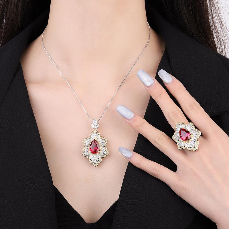 Jewelry Copper Bottom Gold-Plated Wind Simulation Color Treasure Set Creative Flower Shape Full Diamond Luxury Inlay Main 10 * 14