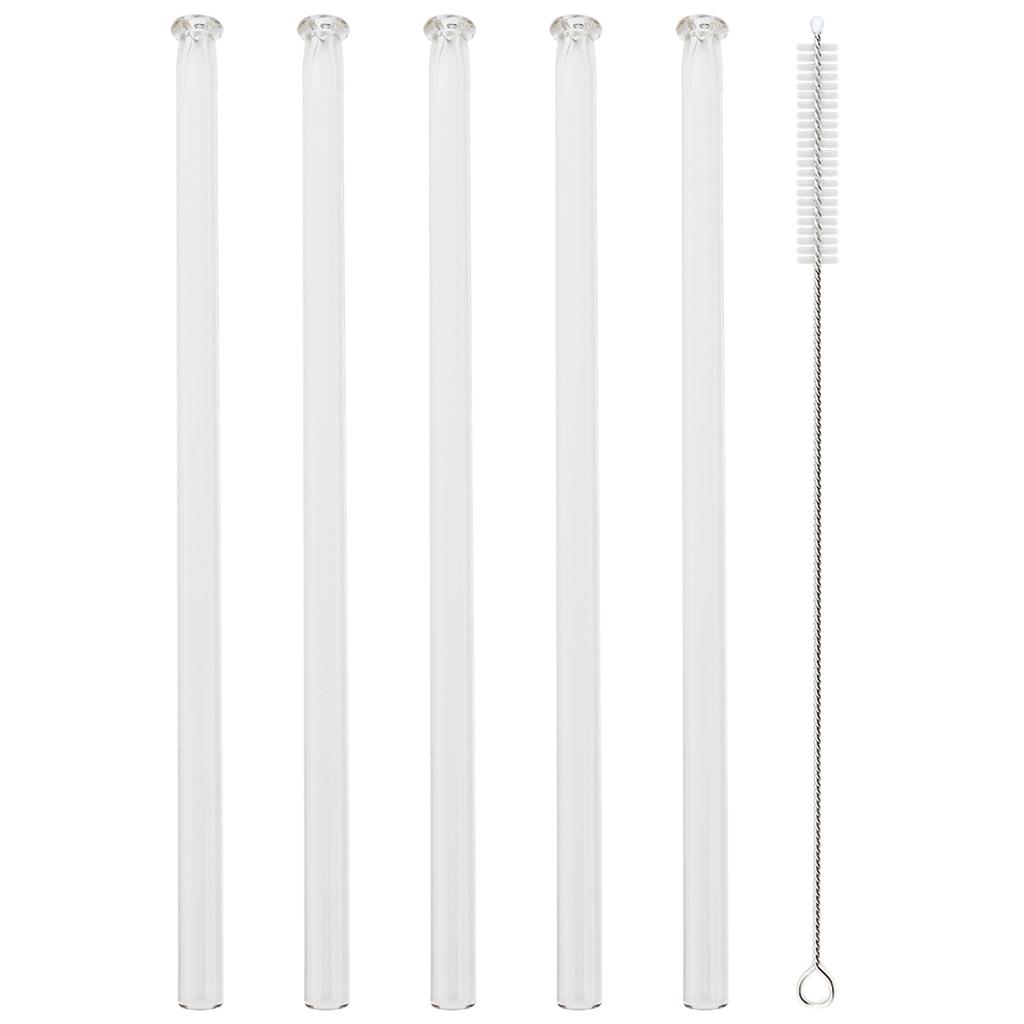 5pcs High Borosilicate Glass Straw Sets Colorful Straight Glass Straw Milk Tea Juice Cocktail Straw with Brush Bar Accessories