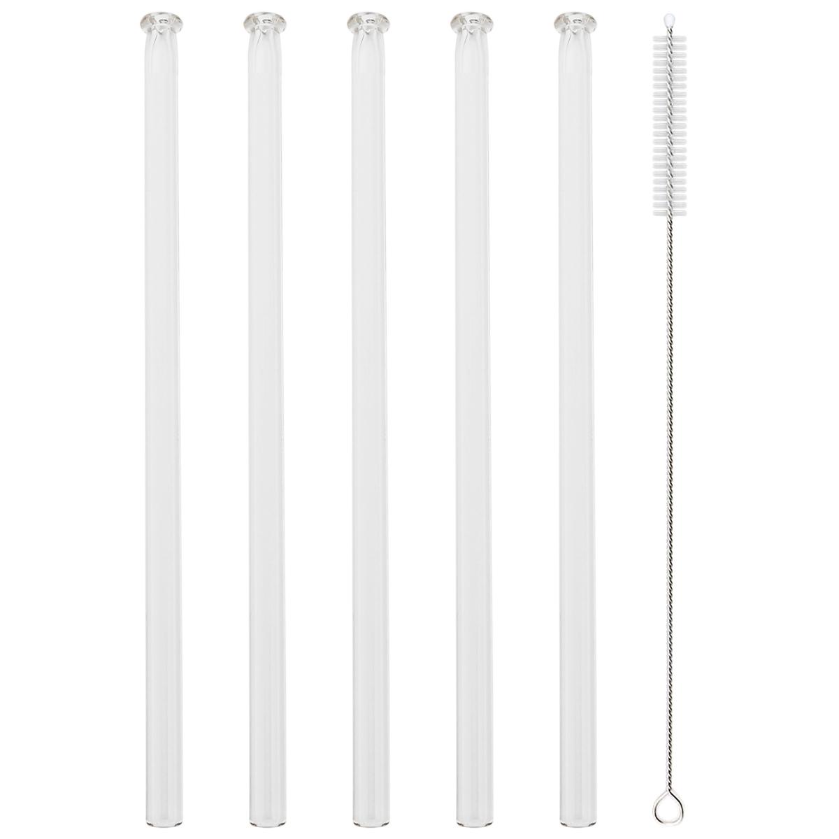 

5pcs High Borosilicate Glass Straw Sets Colorful Straight Glass Straw Milk Tea Juice Cocktail Straw with Brush Bar Accessories прозрачный