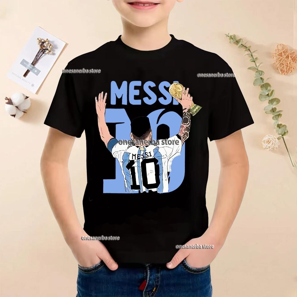 Summer Football Star Idol Cotton Messi Print Children TShirt Kid Teen Clothing Casual Fashion Sports Brand Boy Girl Tee Top