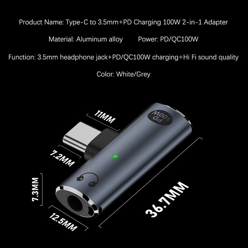 Adapter Słuchawkowy Przewodowy 3w1 3,5 mm na USB-C dla iPhone 15 16 PD 100W Szybkie Ładowanie Zasilacz dla Samsung Huawei Xiaomi