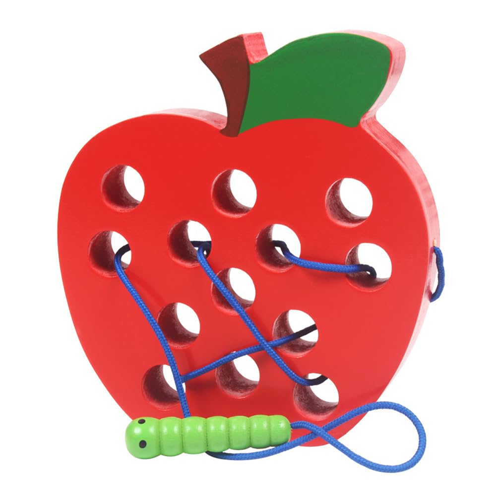 

Montessori Educational Toy, Wooden Fruit Design Caterpillar and Apple Maze, Threading Toy for Fingers, Early Learning for Toddlers, Boys and Girls,