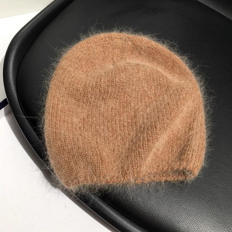 High-quality rabbit fur pullover hat, solid color, versatile winter atmosphere stacked hat, warm snowy cold hat