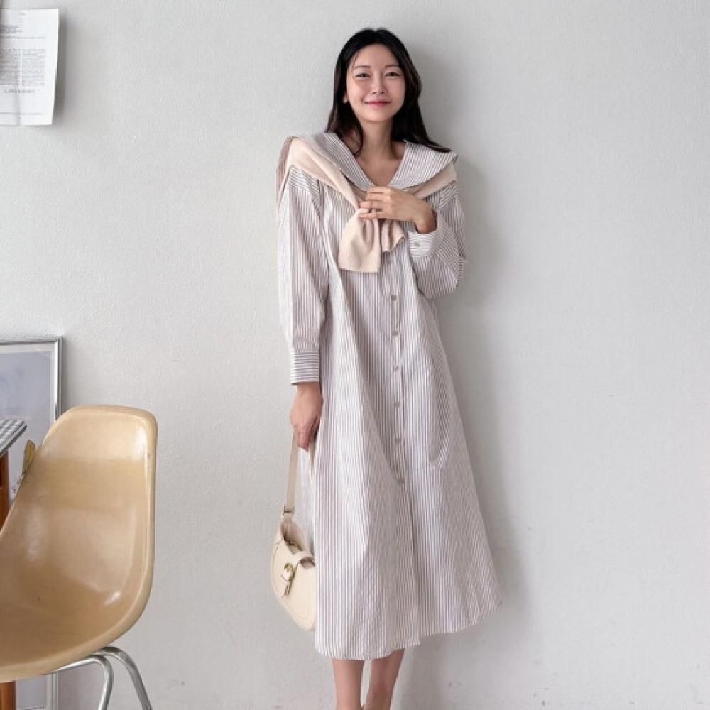 Shop Stripe Shirt Sailor Long Dress Beige Ara Wdr 3864