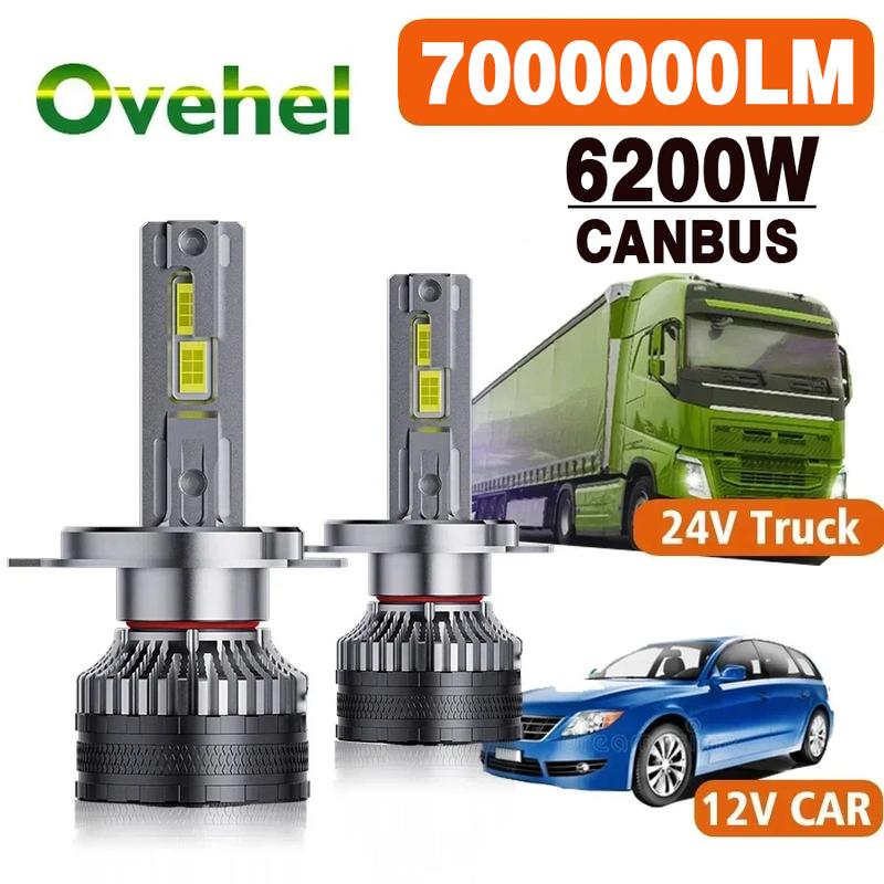 OVEHEL H7 H4 H11 LED Headlight 6200W 7000000LM High Power Canbus H1 H8 9005 HB3 9006 HB4 HIR2 Lamp 6000K 12V Car Light 24V Truck 6000K Cold White