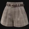 2024 Spring/Autumn High-Waist Plaid Woolen Shorts with Belt for Women – Fashionable Slim Fit