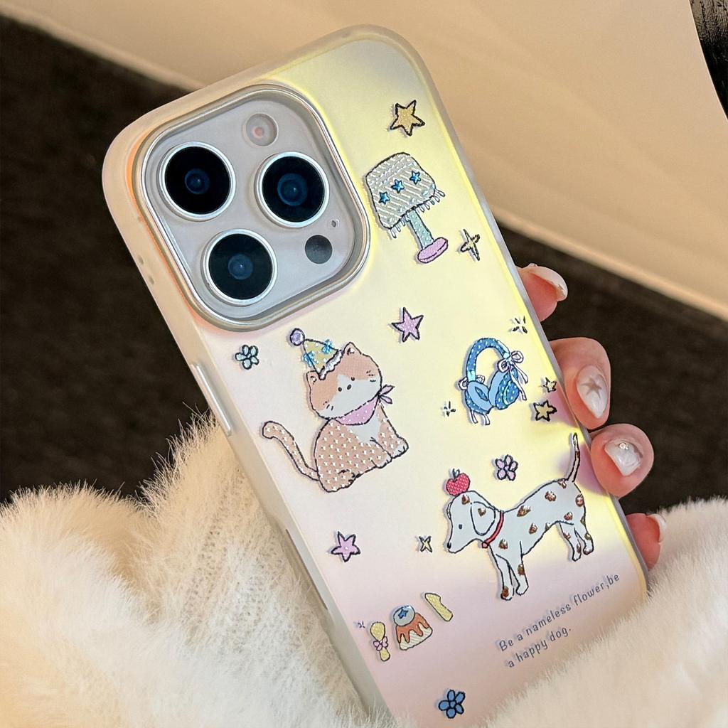 Gilt Cute Pet for IPhone17 Phone Case 16 Laser 15 Promax 14 Cartoon 11 Electroplating