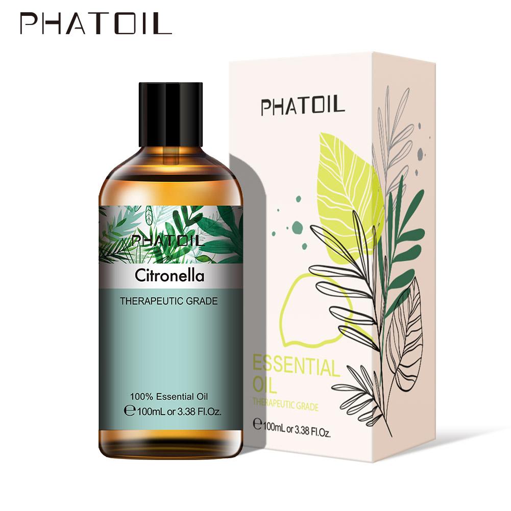 

PHATOIL 5 мл/10 мл/15 мл/30 мл/100 мл Эфирные масла цитронеллы для ароматерапии Диффузоры Уход за кожей Массажные ароматы Натуральное водорастворимое масло Citronella-100ml
