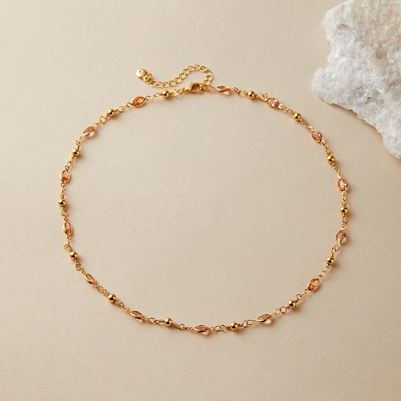 Collana clavicola in rame placcato oro K, fatta a mano, regolabile, con vetro colorato