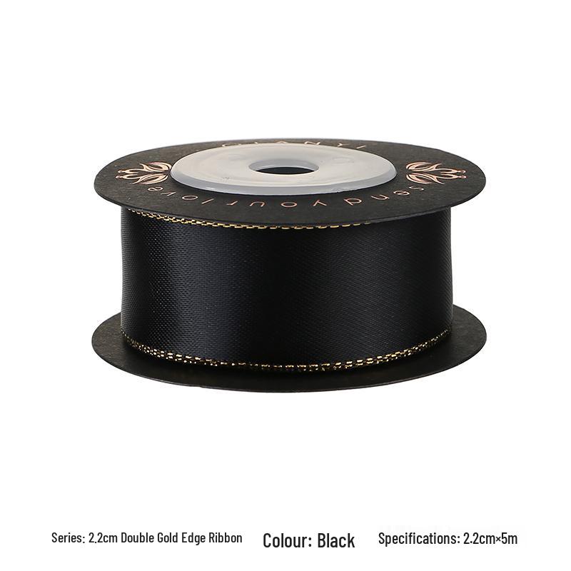 Широкая атласная лента 2,2 см с золотым краем - Роскошная шелковая лента для DIY, упаковки подарков и модных аксессуаров
