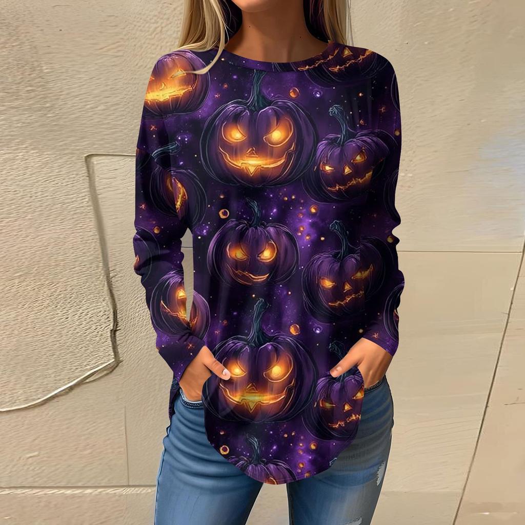 Damesmode Losse Ronde Hals Halloween Print Lange Mouwen T-shirt Top Pullover