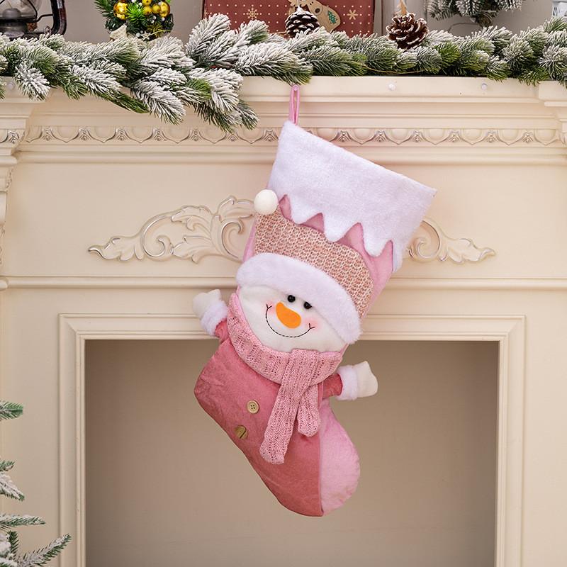 Nordic Pink Festive Christmas Stockings With Adorable Santa Snowman Perfect For Gifts