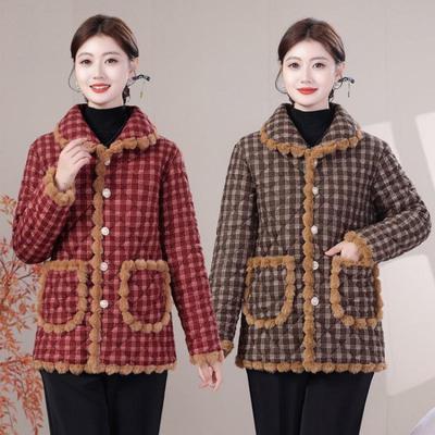 Winter Women's Plus Size Velvet Thickened Cotton Jacket - Warm & Stylish for Middle-Aged and Elderly