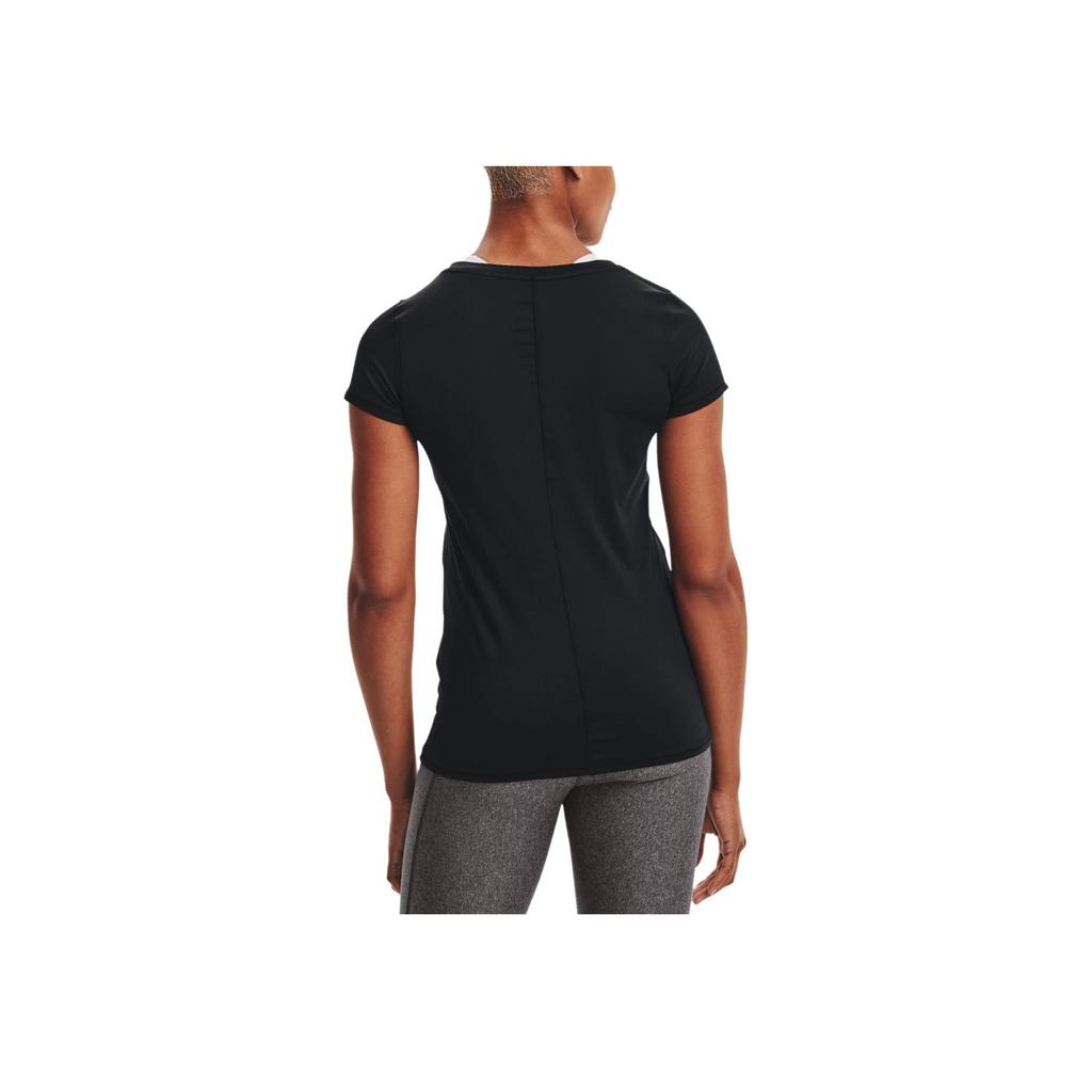 Under Armour HeatGear Armour Logo Print Crew Neck T-Shirt Women Tops Black 1328964-001