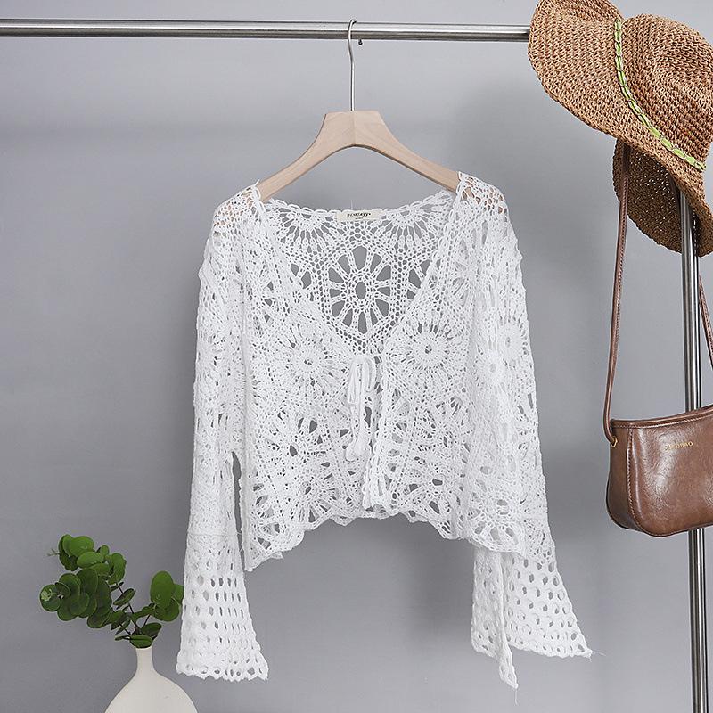 

Женский летний французский ретро кардиган-шаль крючком - Верхняя одежда для защиты от солнца One Size белый