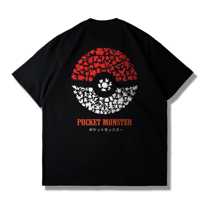 

Twodimensional Pokémon Joint Elf Ball Pure Cotton Mens and Womens Shortsleeved Tshirt Loose Trendy Brand Popular 3XL