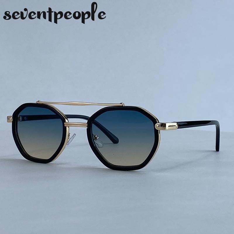 Classic Steampunk Octagon Sunglasses Women  Luxury Brand Vintage Polygon Double Beam Sun Glasses For Ladies Punk Eyewear
