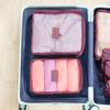 6-Piece Travel Storage Bag Luggage Group Travel Clothing Storage Bag Floral Fabric Clothing Sorting Bag Wine Red
