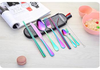 Stainless Steel Tableware Set, Portable Knife, Fork, Spoon, Chopsticks, Straw, Western, Travel Gift, 9 Pcs Set