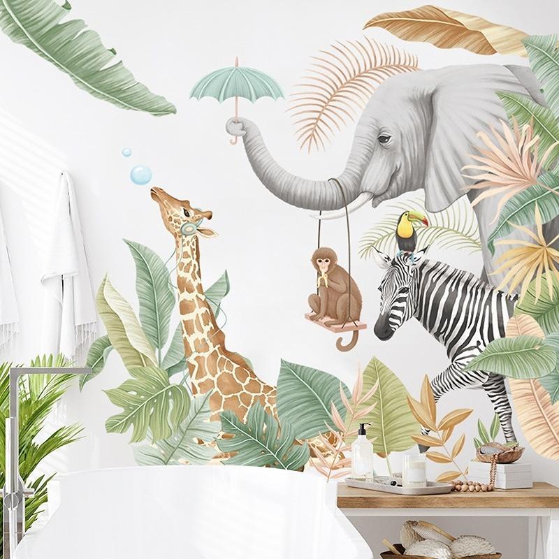 Large Tropical Animals Wall Stickers for Kids Room Living Room Bedroom Wall Decor Room Decor PVC Wall Decals for Home Decoration