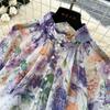 Summer Autumn New Arrival Flower Print Two Piece Pants Sets Women's Lantern Sleeve Blouse Tops and High-Waisted Wide-Leg Shorts Sets
