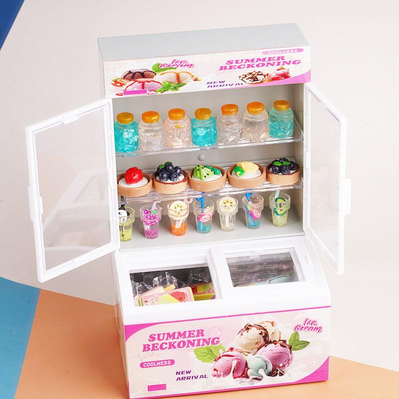 Miniature Food Play Children'S Play House Mini Light Refrigerator Ice Cream Freezer Ob11 Doll House Model Ornament Toy
