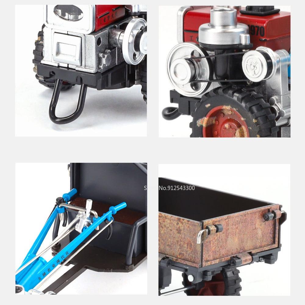 1:24 Hand Held Tractor Model Toy Rotating Locomotive Head Retro Agricultural Vehicle Adjustable Rear Bucket Models Holiday Gifts