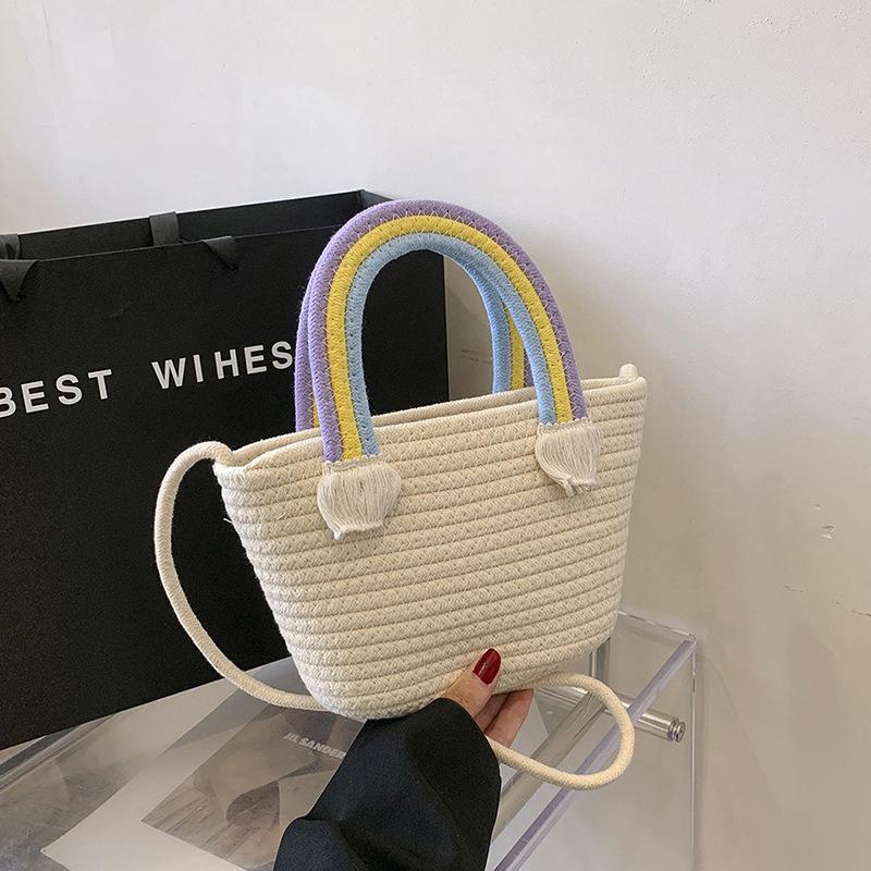 

Сумка Радуга Портативная Соломенная Сумка Симпатичная Плетеная Сумка Из Хлопковой Нити Сумка Облако Маленькая Свежая Сумка-Ведро