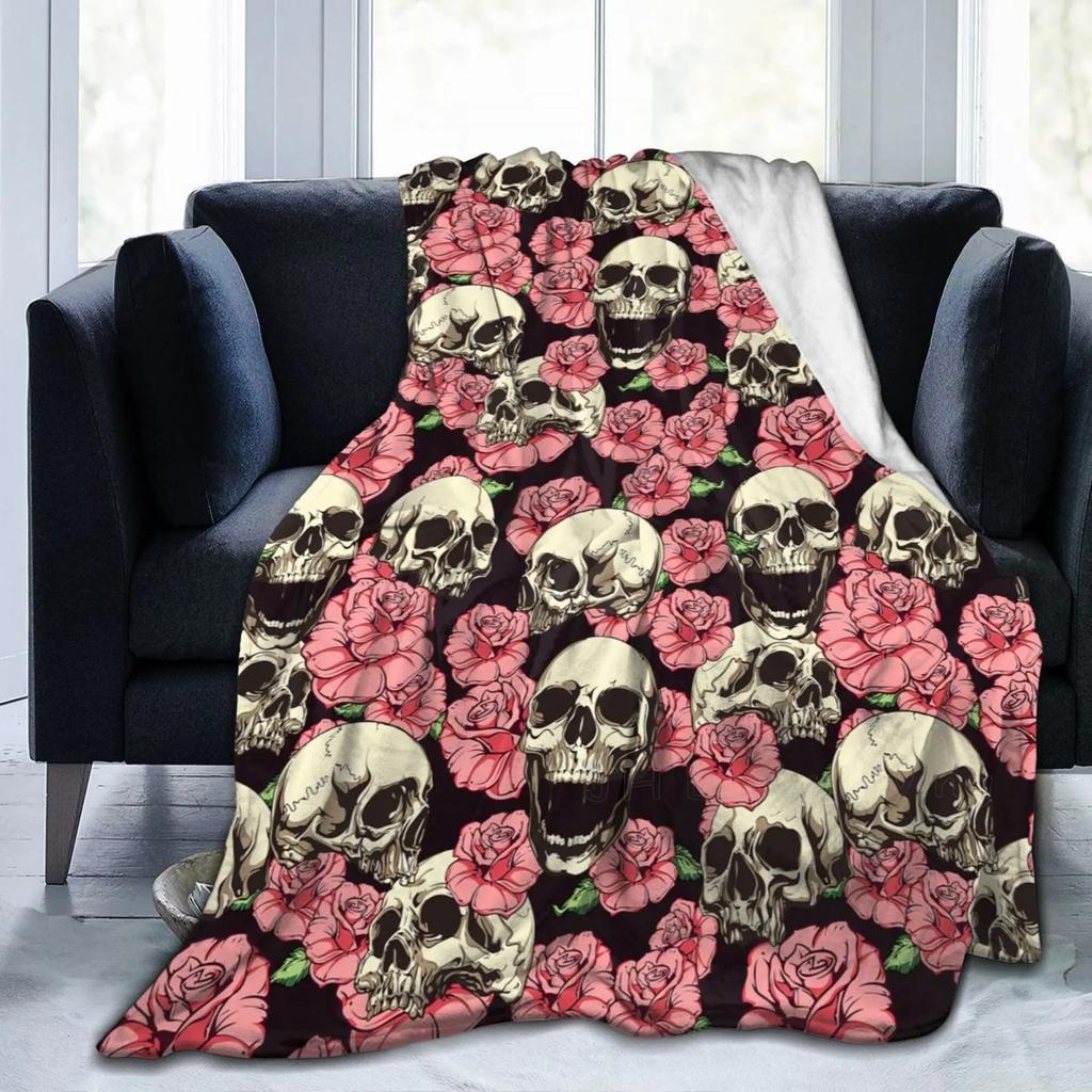 Mexican Sugar Skull Flannel Blankets Vintage Soft Warm Lightweight Throw Blankets for Home Office Couch Bed Sofa Car All Season