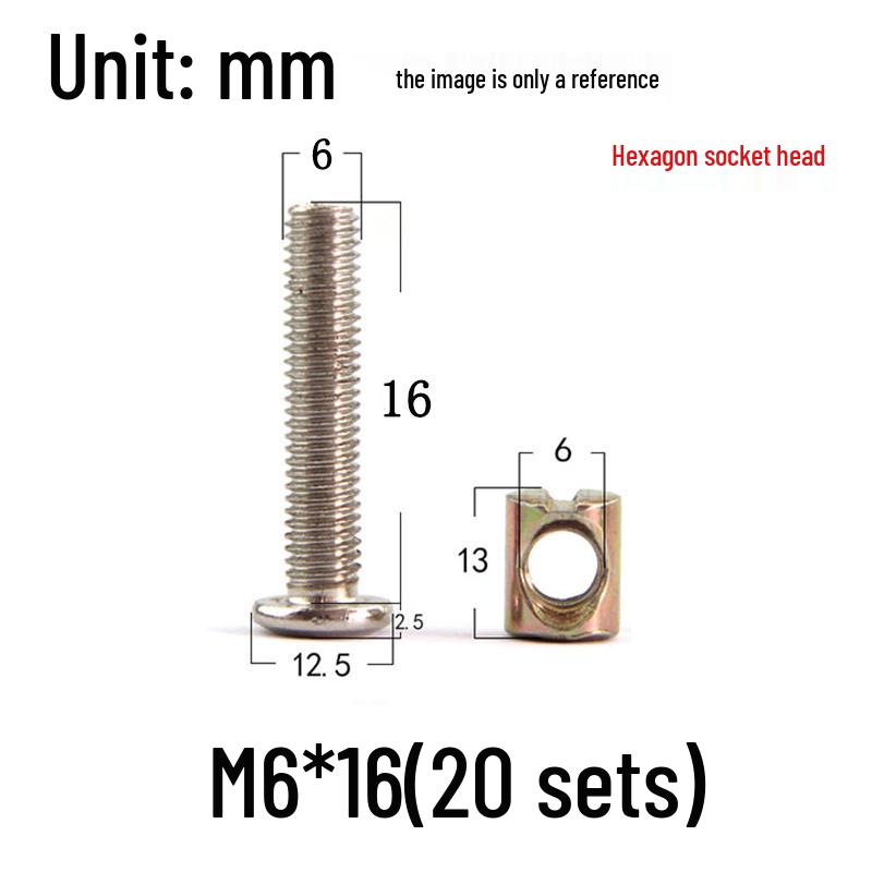 Nickel-Plated Phillips Hex Socket Crib Screw & Nut Set, M6/M8