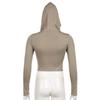 Women's Hooded Crop Tops Autumn Solid Color Long Sleeve Cowl Neck Slim Fit Short T-Shirt Streetwear Sporty Basics Tees