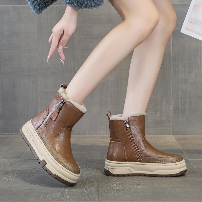 Snow boots women's winter velvet thickened warm thick bottom heightened Korean version versatile casual real hair short boots
